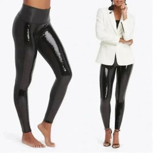 Spanx Faux Leather Sequin Black Leggings